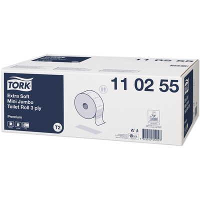 770072: Tork Extra Zacht Mini Jumbo Toiletpapier Premium - 3 laags - 600 vel - 120 m x 9.7 cm - WIT - 12 rol