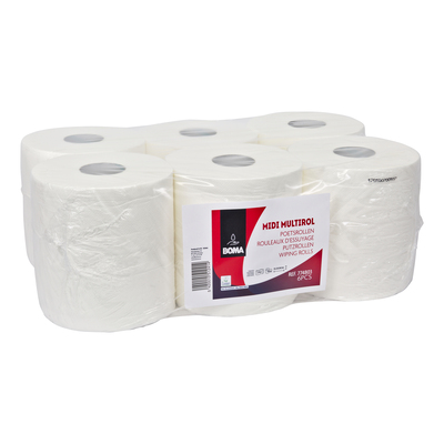 774803W: Midi Multirol - zuiver tissue - 2 laags - 160 m x 20 cm - WIT - 6 rollen