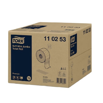 770072: Tork Premium Mini Jumbo toiletpapier - 2 laags - 170 m x 9,7 cm - 850 vel - 12 rol - WIT - 110253