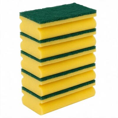 Schuurspons met handgreep Fabel - 10 x 7 cm - GEEL/GROEN - 5 stuks