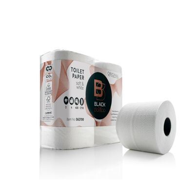 Traditional toilet paper Black Satino - recycled tissue - 2 ply - 400 sheets - waffled -  WHITE - 40 rolls (10x4) - 137800/062701