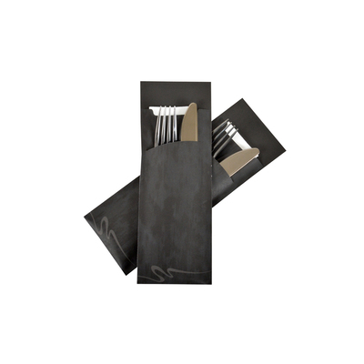 Pochette grande à couverts noire avec serviette blanche 325pcs