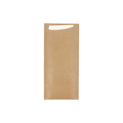 Sac à couverts Kraft + serviette Airlaid - 33 cm - 195 x 85 mm - 250pcs - BLANC