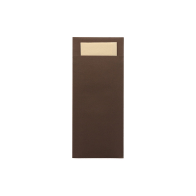 Pochette à couverts choco avec tissu Serviette écru 200x85mm 500pcs