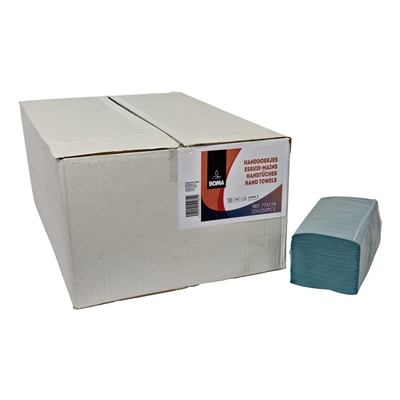 Single old hand towels - recycled tissue - 1 ply - 23 x 25 cm - BLUE - pack of 5000 (20 x 250)