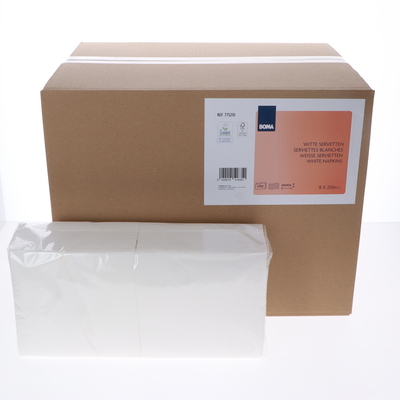 Servetten - zuiver tissue - 2 laags - 33 x 33 cm - WIT - 2000 stuks (8x250)
