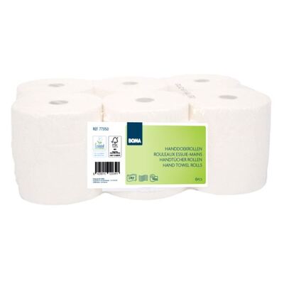 776915: Handdoekrol - recycled tissue - 2-laags - 150 m x 20 cm - WIT - 6 rollen