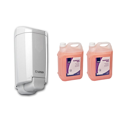 777945: Hygiënepakket 3: Zeepdispenser Malaga + 2 x 5L Handsoap Mild