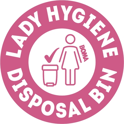 774884: Sticker 'Lady Hygiene Disposal Bin' - 60 mm diameter - per 6 stickers op vel